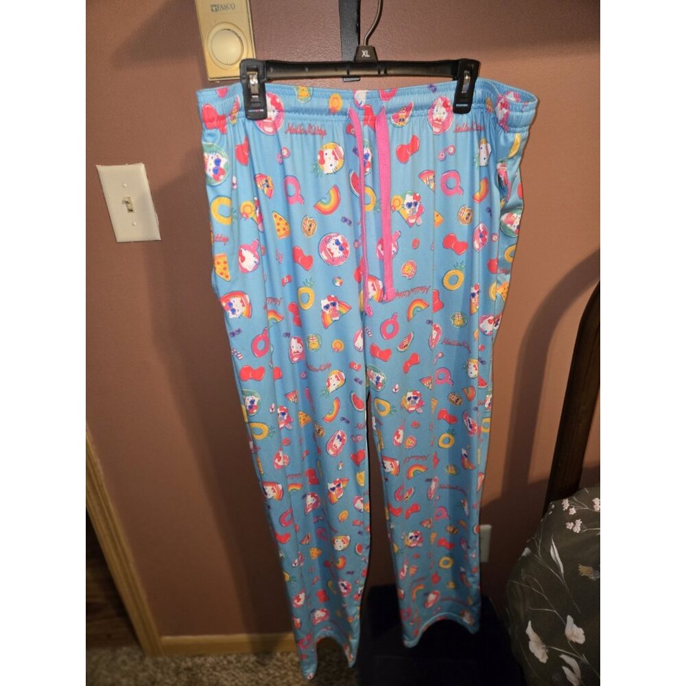 Hello Kitty Women's XL Lounge Pants Blue Drawstring Graphic Print Pockets